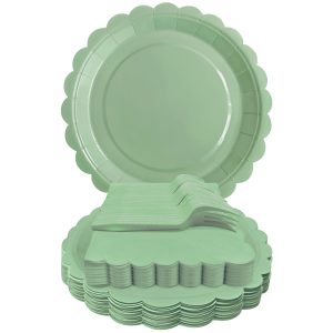 WYQJHKV Sage Green Paper Plates and Napkins Party Supplies