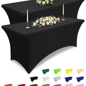 Smiry 2 Pack Spandex Table Cloth 6FT, Elastic Fitted Black Tablecloth
