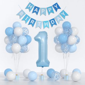 Yumiche First Birthday Decorations for Boy, Blue Number 1 Balloon Party Set