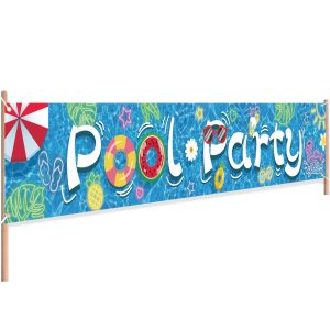 Pool Party Banner, Summer Pool Party Decorations (Blue）