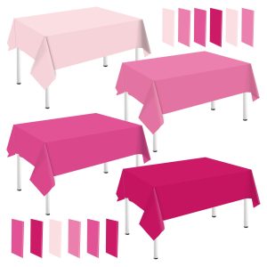 Whaline 16Pcs Hot Pink Plastic Tablecloth Rose Red Rectangle Table Cover Waterproof Table Cloth for Valentine's Day Party Decoration Supplies, 54 x 108 Inch