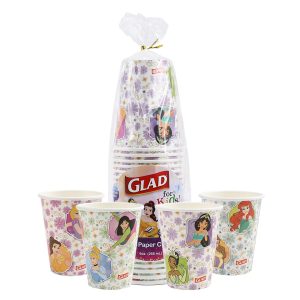 Glad for Kids Disney Princess Disposable Paper Cups, Floral, 9 Oz, 24 Count