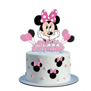 Birthday Cake Toppers, Cute Mouse Cake Decorations, Cartoon Themed Cupcake Topper, Birthday Party Supplies (Pink)