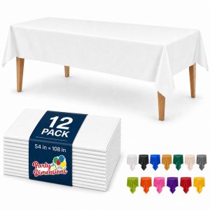 Party Dimensions White Disposable Plastic Tablecloth for Rectangle Tables (12 Pack) Table Cloths for Parties, Events…