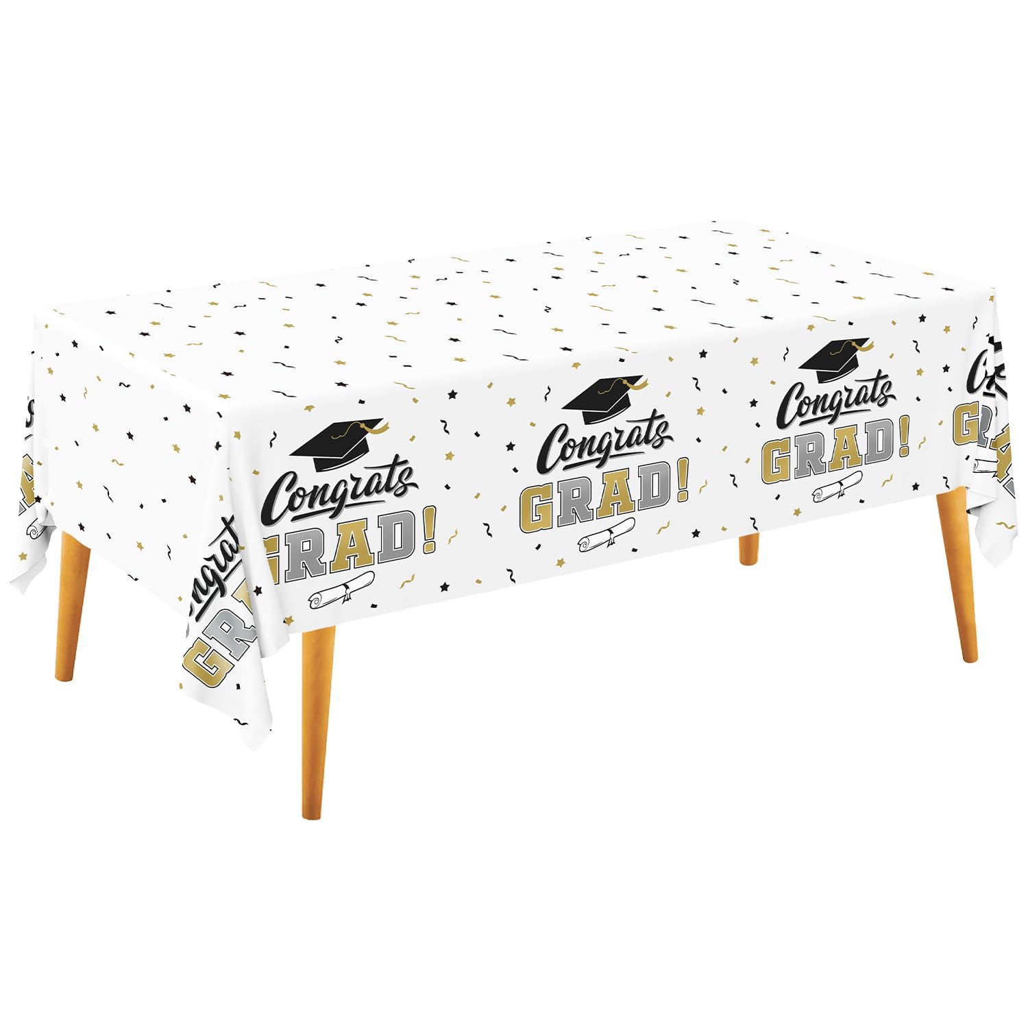 Gatherfun Graduation Decorations, Gongrats Grad Tablecover for Graduation Party Supplies, 3 pcs Class of 2026 Table Cloths, 54"x108" (White and Gold)