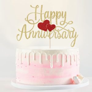 Kaoenla Gold Glitter Happy Anniversary Cake Topper