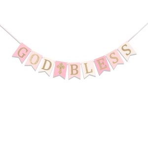 God Bless Banner,Boy/girl Baptism Pink Banner,God Bless Baptism