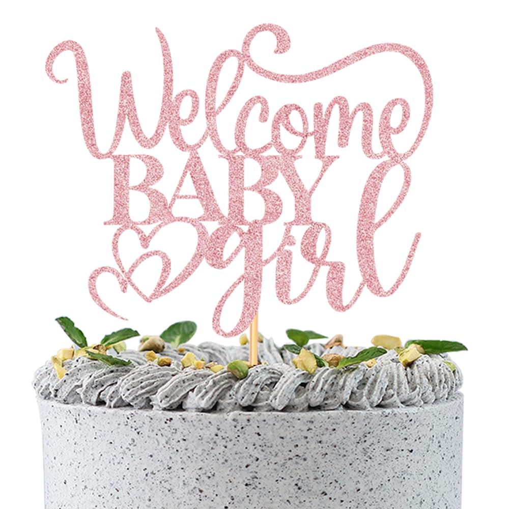 WRACKKIAR Welcome Baby Girl Cake Topper-aby Shower Cake Pick-Oh Baby Cake Toppers-Gender Reveal Party Decorations