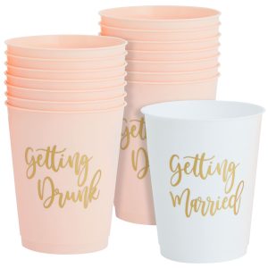 Sparkle and Bash Bachelorette Party Cups - 15 Pack, 16 Oz Reusable White & Pink Plastic Tumblers - Bride Cups for Bridal Shower & Bachelorette Drink Accessories