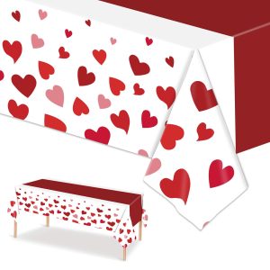 ORNALES Valentine Heart Tablecloth 2 Pack Disposable Plastic Party Cover