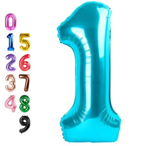Number Balloons 5 Balloon Light Blue for 5th Birthday Decoration, 40 inch
