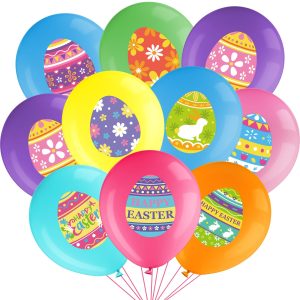 Censen 45 Pieces Easter Party Latex Balloons Decorations 12 Inch Happy Easter Eggs Balloons Spring Party Decoration for Spring Birthday Parties Decor Supplies Indoor Outdoor