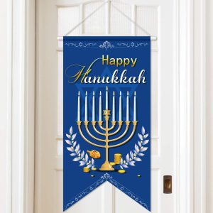 Blulu Happy Hanukkah Banner Menorah Door Sign Flag Jewish Holiday Decor