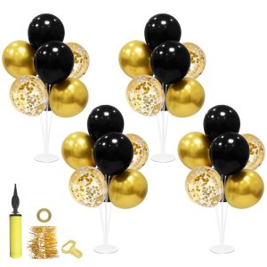 ZJDHPTY 4 Set Black and Gold Balloon Stand Table Centerpieces Party Decor | Halloween Decorations,40th 50th 60th 70th Birthday Graduation Retirement Wedding Anniversary New Years Eve Party Supplies