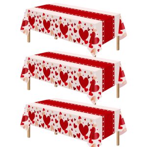 Kelool Valentines Day Decorations,3 Pack Valentines Tablecloth 54 x 108 Inch,Plastic Table Cloth Disposable Rectangle,Heart Valentine Tablecloth for Valentine Decorations,Table Cover for Party Decor
