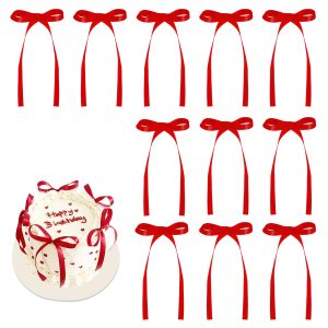 30 Pcs Red Bows for Cake Ribbon Bows Cake Toppers Christmas Tree Decor