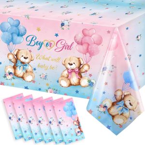 Capoda 6 Pcs Bear Gender Reveal Table Covers Plastic Rectangle