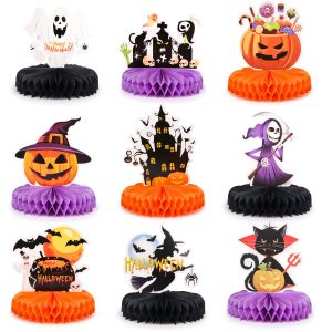 9pcs Honeycomb Halloween Table Centerpiece Pumpkin Ghost Cauldron Castles Halloween Themed Table Decorations for Kids Party Decorations Supplies