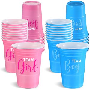 Norme 30 Pcs Gender Reveal Plastic Blue Pink Cups Gender Reveal Cups Supplies Team Boy Team Girl Disposable for Party Favors Games Beverage Drink Tableware (16 oz)
