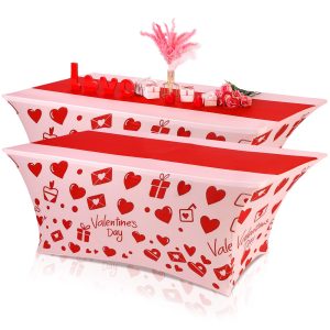 Oudain 2 Pcs Valentine's Day Stretch Table Cover 6 ft Red Heart Tablecloth