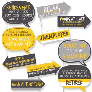 Funny Retirement Party Photo Booth Prop Kit, DIY Setup - 10pc