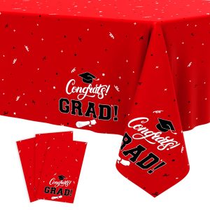 Tbsone Graduation Tablecloth 2026, 3 Pack Disposable Plastic Table Covers 54" x 108", Congrats Grad Party Supplies for College & High School Graduation (Red)