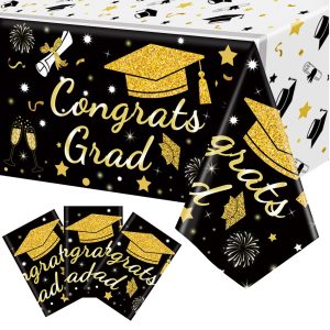 MEIDUO 2026 Graduation Tablecloths, 3 Pack 54 x 108 Inch Black Gold Covers