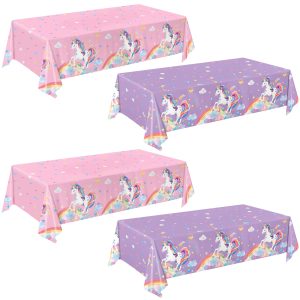 NKPDAXM 4 Pack Unicorn Tablecloths, Unicorn Birthday Decorations, Disposable Table Covers for Baby Shower Birthday Party, 54 x 108 Inch
