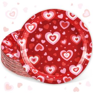 Whaline 40 Pcs Valentine's Day Heart Paper Plates Disposable Plates 9 Inch Red Love Heart Party Tableware for Wedding Anniversary Table Decor Supplies