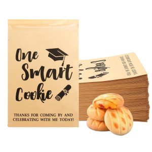 Graduation Cookie Bags Graduation Party Favors, 100 PCS Graduation Treat Candy Gift Bags, One Smart Cookie Bags with Seal, Congrats Grad Kraft Paper Snack Bags for Graduation Party Decoration Supplies