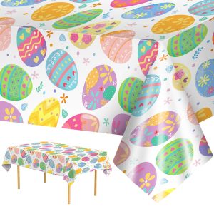 3 Pack Easter Tablecloth - Watercolor Easter Eggs Plastic Table Cloths, Disposable Rectangle Spring Flowers Table Cover for Indoor or Outdoor Tables Decor Party Decorations Supplies, 54" x 108"