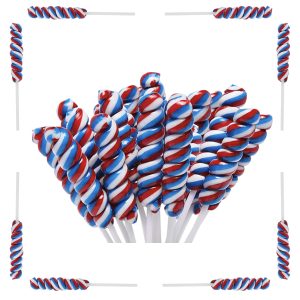 Red White and Blue Twisty Lollipops Individually Wrapped Twist Suckers Bulk for Party Favors Kid's Lollipop Candy for Birthday Blueberry Flavors 30 Pack