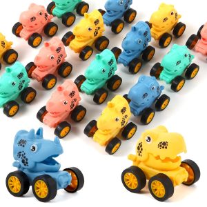 18Pcs Dinosaur Pull Back Cars Set for Kids, Bulk Mini Racing Vehicles Toys…
