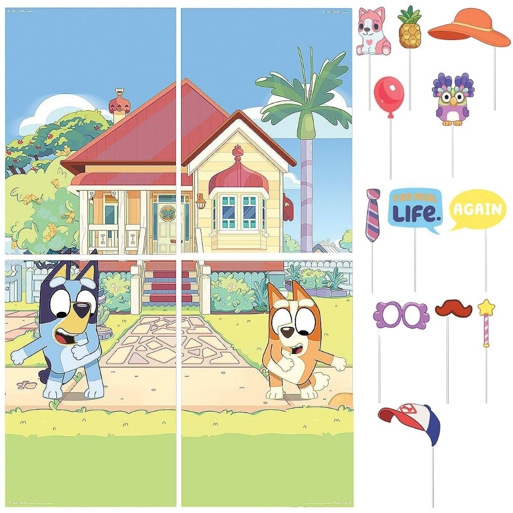 Exciting Bluey Scene Setter with Props - Pack of 16 - Multicolor Paper Decorations - Ideal for Unforgettable Parties, Events & Celebrations