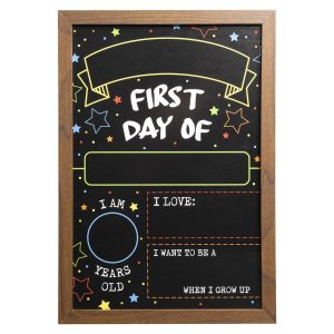 First Day Last Day of School Double Sided Sign with Frame (Reusable Dry Erase Board for Liquid Chalk Markers - 9.17" x 13.27")