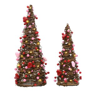 Valentines Day Rattan Table Tree Decor,Lighted Valentines Day Decorations