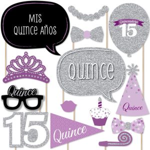 Quinceanera Purple - Sweet 15 Photo Booth Prop Kit, DIY Props - 20pc