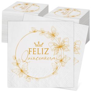 Kosiz 100 Pcs Mis 15 Quince Girls 15th Birthday Party Cocktail Napkin 3 Ply