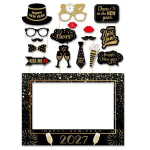 SWYOUN Glitter Happy New Year's Eve 2027 Party Photo Booth Props Supplies with Photo Frame(Pack of 17)