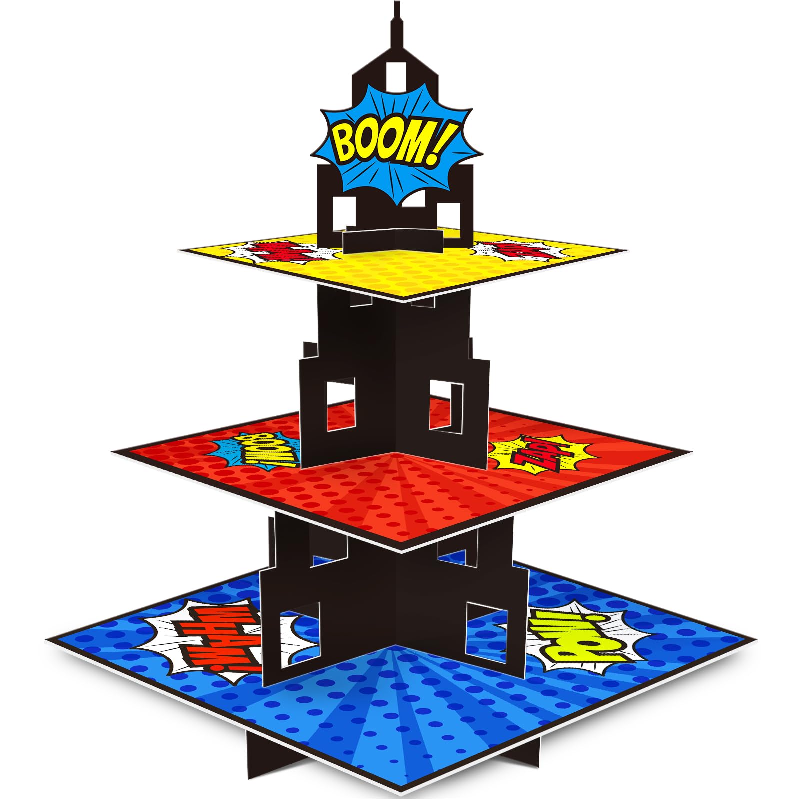 KALEFO Superhero Party Supplies Cake Stand 3 Tier Cupcake Stand Super Hero Parties Favors Mini Cup Cake Holder for Birthday Decorations (Superhero)