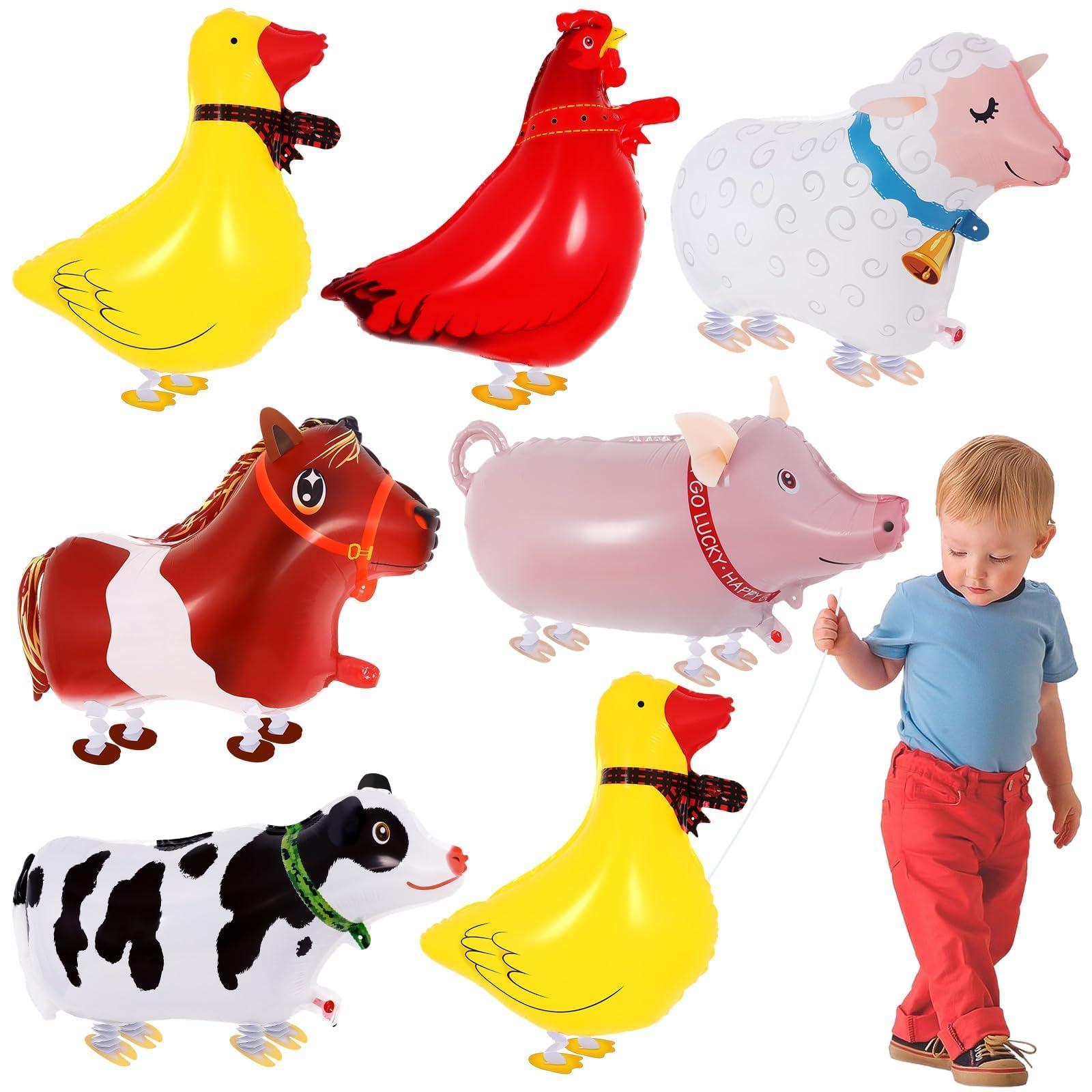 6 Pcs Walking Animal Balloons, Farm Animals Balloons, Walking Foil Mylar Balloon, Farm Birthday Decorations for Farm Theme Party Supplies (Animal)