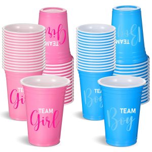 Norme 60 Pcs Gender Reveal Plastic Blue Pink Cups Gender Reveal Cups Supplies Team Boy Team Girl Disposable for Party Favors Games Beverage Drink Tableware (12 oz)