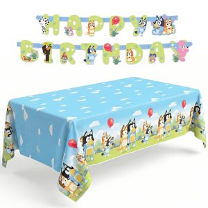 Bluey Birthday Banner and Bluey Tablecloth - Birthday Decorations for Party