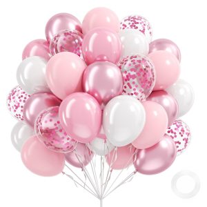 12inch Light Pink and White Balloons with Pearl Baby Pink Confetti Balloons