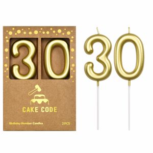 CAKE CODE 2.76 Inch Classical Gold 30 Number Birthday Candles, Gold and Cake Number Candles for Party Celebration
