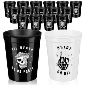 Norme 16 Pcs Bride or Die Bachelorette Party Decorations Black and White Reusable 16 oz Cups Plastic Till Death Do Us Party for the Bride Bachelorette Decorations Wedding Favors