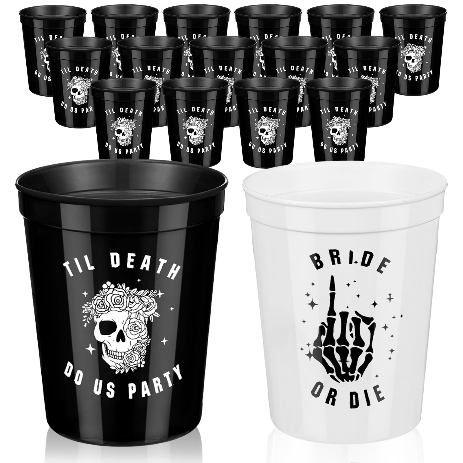 Norme 16 Pcs Bride or Die Bachelorette Party Decorations Black and White Reusable 16 oz Cups Plastic Till Death Do Us Party for the Bride Bachelorette Decorations Wedding Favors
