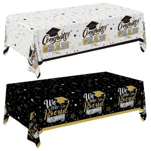 Gatherfun Graduation Decorations 2026-2 Pcs Black and Gold Gongrats Grad Tablecover for Graduation Party Decorations,Grad Plastic Table Covers 54"x108"