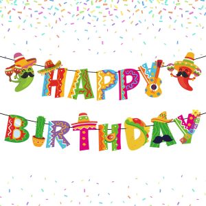Whaline 2Pcs Mexican Happy Birthday Banner