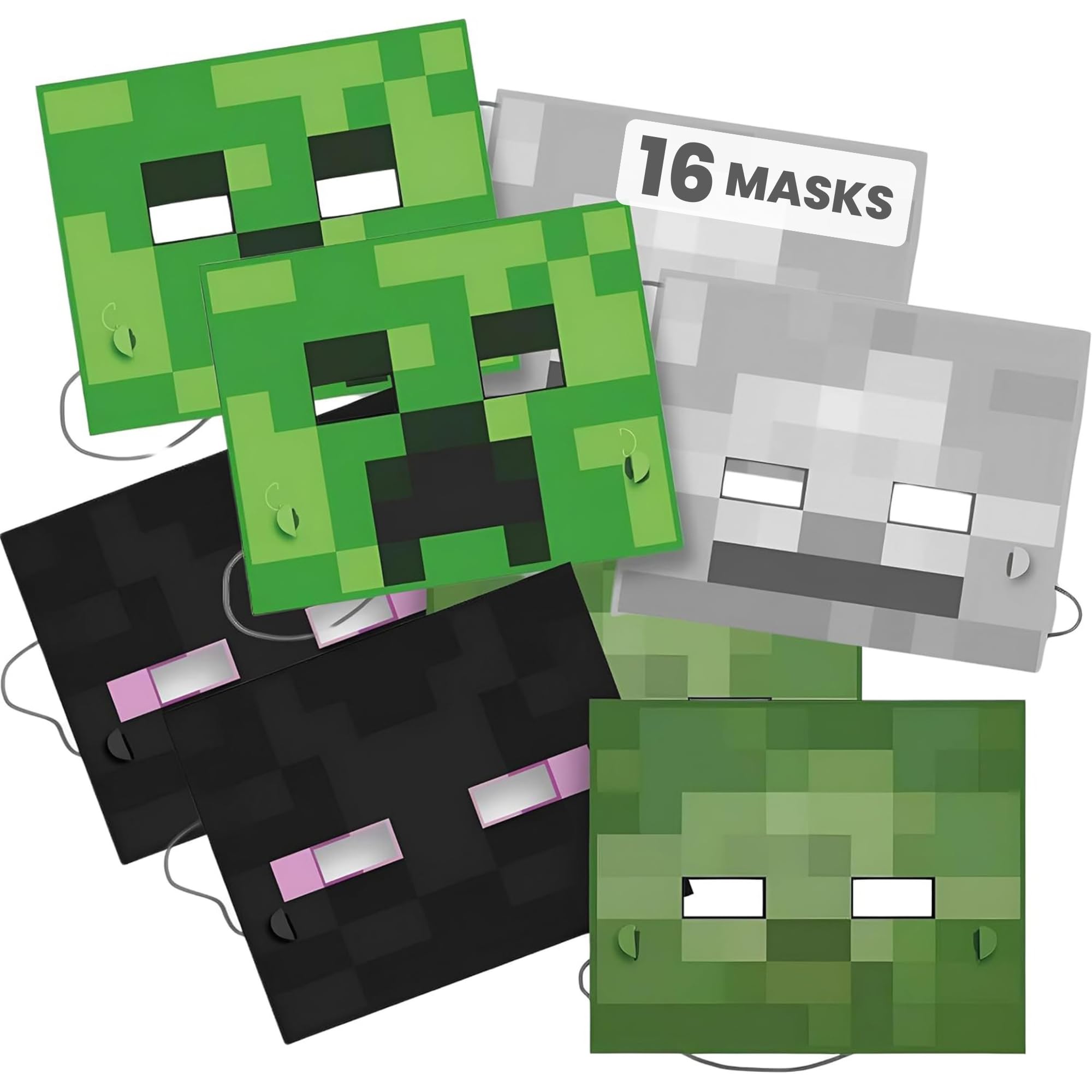 Minecraft Party Favors and Birthday Party Decorations - 16-Pack Masks